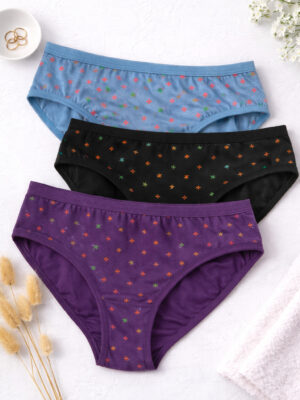 Ladies Cotton Hipster Panty Combo Pack of 3 Multicolor