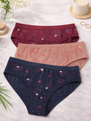 Women’s Hipster Style Cotton Panty Pack of 3 Multicolor Mid Rise